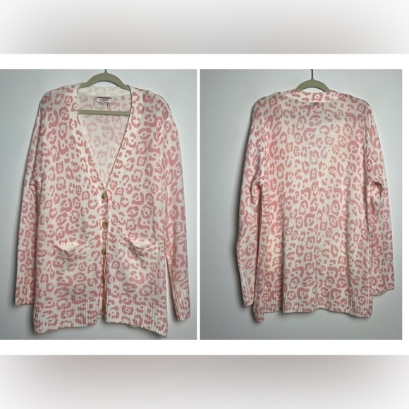 Andree By Unit Pink Cream Cheetah Print Soft Long Sleeve Boho Cardigan Size 2X - Picture 1 of 12
